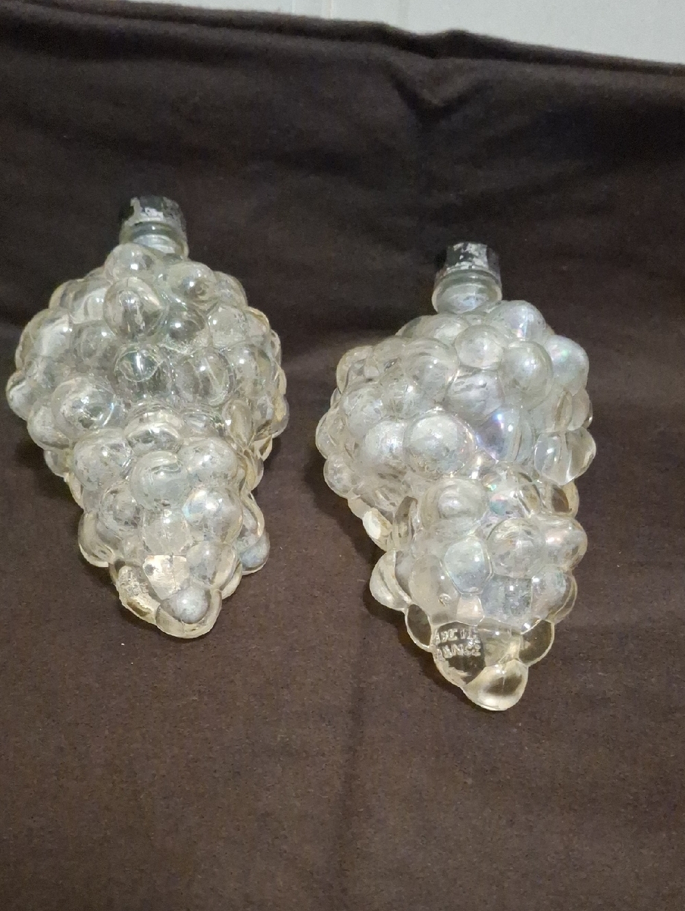 Vintage Glass Grape Cluster Decanters - Clear Iridescent Made In France MCM